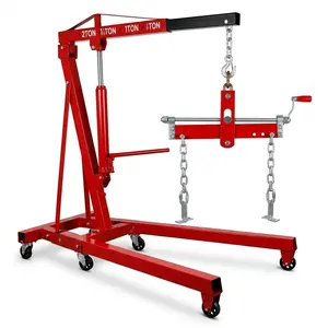 4400 LBS Engine Hoist with 1500 LBS Leveler, 2 Ton Heavy Duty Alloy Steel Folding Cherry Picker Engine Hoist with 8 Ton Hydraulic Ram Jack, with 6 360 Degree Swivel Wheels ,Ease of Assembly for Workshop Warehouse Garage