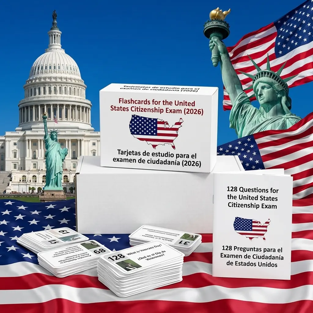 128 Civics Questions Flashcards for US Citizenship Exam 2026 with Study Guide, USCIS Naturalization Prep Kit, USCIS Civics Test Flash Cards, Bilingual English Español, Pocket Cards American Citizenship Interview, Tarjetas de Preguntas de Ciudadanía USA