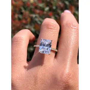 14K Gold 3.00 Carat Radiant Lab Grown Diamond Under Halo Prong Set Engagement Ring