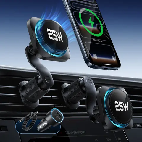 ESR OmniLock Qi2.2 Certified 25W MagSafe Car Mount Fast Charging Charger with CryoBoost Tech, 360° Rotatable Air Vent Wireless Phone Holder for Car, USB-A Compatible for iPhone 17/16 with iOS 26