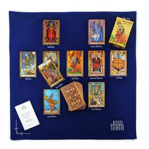 Witchy Cauldron Large Tarot Deck and Blue Velvet Altar Cloth Set – 78 Card Rider Waite Style Deck with Double-Sided Celtic Cross Reading Cloth