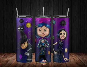 Coraline 20oz Skinny Tumbler with Straw & Lid - Reusable, Washable Stainless Steel Drinkware - Portable Holiday Tumbler for Mugs