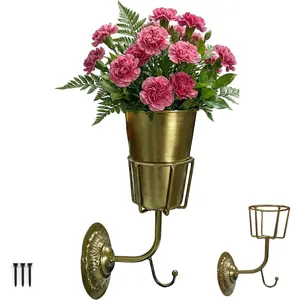 Gold Wall Planter, Wall Vase – 9.84*6.30*4.92 Inches Metal Gold Wall Planter Wall Vase – Hanging Wall-Mounted Flower Pot for Indoor Outdoor Home Decor Living Room Balcony
