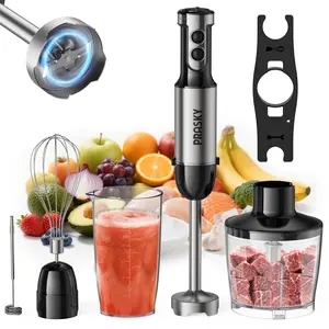 PRASKY Immersion Blender Powerful Four Blades,Immersion Blender Handheld Corded Hand Blenders Set,Milk Frother Wand, Whisk, 600ml Beaker, 500ml Chopper,Suitable for Kitchen Making Protein Shakes and Baby Food