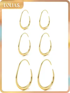 LOLIAS 3 Pairs Teardrop Hoop Earrings for Women Trendy 14K Gold Plated Oval Pull Through Hoop Earring Set Hypoallergenic Stainless Steel Earrings Lightweight Statement Backless Earring Women's jewelry