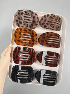 4pcs/8pcs Leopard Print Flat Hair Clip-suitable for Thick/thin Hair, Daily Wedding Party Sports Large Hair Clip, Sliding Mechanism Fixing Clip, Ladies Simple Oval Headband Hair Accessories, Plastic Material, Suitable for Daily, Holiday, Women