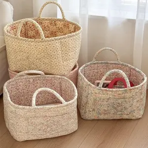 Floral Pattern Storage Basket Set, 1 Count Foldable Clothes Toy Snack Storage Basket with Handle, Household Storage Organizer for Home Living Room Bedroom, Clothes Baskets, Collapsible Storage Baskets