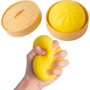 Household daily necessities Dumpling Squishy Mystery Box Realistic Dumpling Squishy with Steamer Basket, Sensory Fidget for Adults & Teens, Big Stress Relief Ball, Easter Basket Stuffers & Sensory Gift (Yellow)