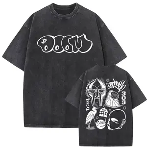 Vintage Washed Black "Hip-Hop Graffiti Mask Art" Graphic T-Shirt, Retro Streetwear Oversized Cotton Crew Neck Unisex Tee