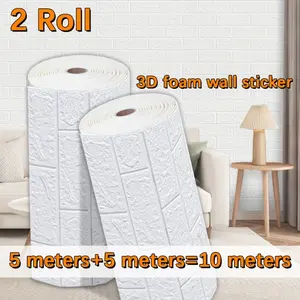2 rolls of white brick pattern foam self-adhesive wall stickers, classic decorative wallpaper, home renovation wallpaper. Waterproof and moisture-proof, easy to clean, with backing for installation