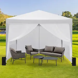 Garvee 10x10FT Pop Up Canopy Tent with 4 Sidewalls, Waterproof Outdoor Gazebo for Camping, Backyard, Beach Parties, UV Protection, Roll-Up Windows, Carry Bag, White