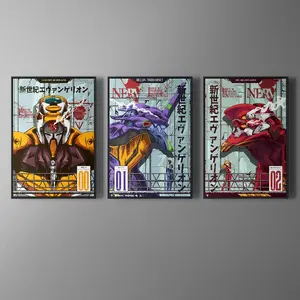 Neon Genesis Evangelion Set of 3 Posters | EVA 00 01 02 Anime Art, Vintage 90s Manga Print, Room Decor, Minimalist Print, Decoration Artistic Wall