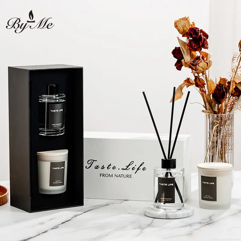 BYME Soy Wax Scented Candle & Reed Diffuser Luxury Gift Set, Long Lasting Home Fragrance Decor, Ideal Birthday Gift & Wedding Party Favor