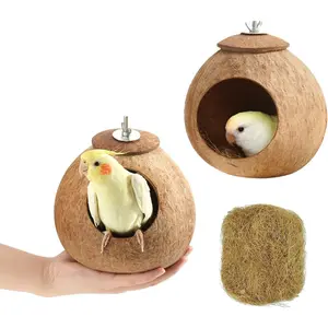 Birdcage Bird Nest, Natural Coconut Shell Bird House, 2-Pack, Parrot Hiding and Breeding House, Birdcage Accessories and Decorations, Hamster Toy, Suitable for Parrots, Lovebirds, Parakeets, Conures, Parakeets, and Canaries