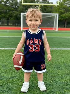 Boys' Basketball Set, Colorblock Sleeveless Vest & Elastic Waist Shorts, Summer Sports Wear for 0-3 Years, Outdoor Activities