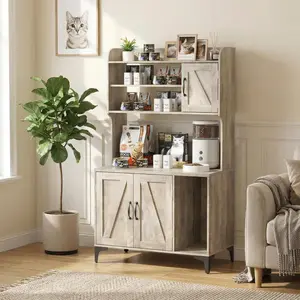 Cat Litter Box Enclosure with Storage Shelves, Hidden Litter Box Cabinet with Litter Mat, Modern Wooden Cat Furniture for Indoor Pet Washroom and Cat Scratching, Grey