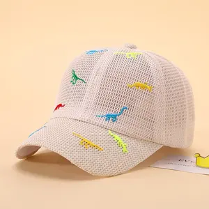 Youngsters' Breathable Mesh Dinosaur Embroidered Baseball Cap - Adjustable Snapback, Polyester, Hand-Washable - Ideal/Casual Wear & Birthday Parties, Dinosaur Toys