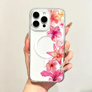 Girly Magnetic Smartphone Casing for iPhone 11/12/13/14/15/16/17 Pro Max, Floral MagSafe-Ready Cellphone Accessory, Slim Fit, Drop-Proof Handheld Device Case for Soft Girl Aesthetic Shockproof Tpu Cover Shockproof Protector