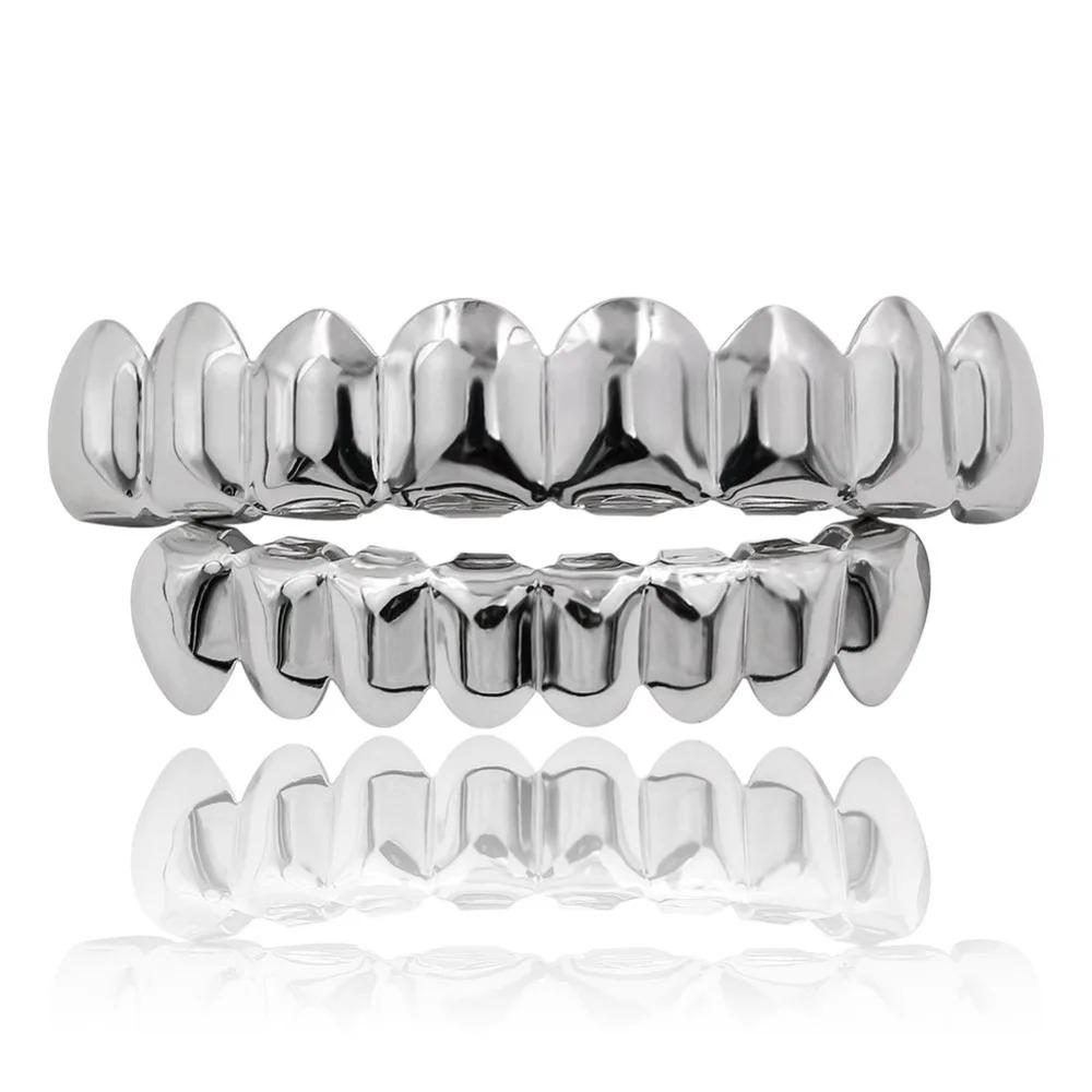 8/8 Hip Hop Teeth Grillz Set Gold Silver Color Top &  Bottom Body Jewelry  Punk Cosplay Party Tooth Grills Gifts