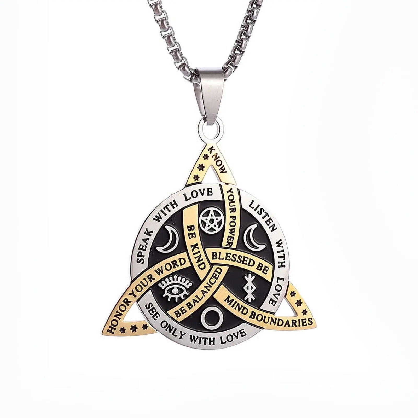 1pc Viking Witch Celtic Knot Pendant Necklace - Stainless Steel Gothic Protection Amulet Jewelry for Women and Men