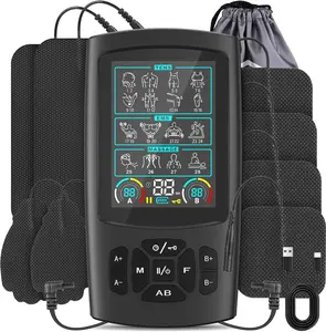 GOBOK TENS & EMS Muscle Stimulator with 28 Modes, Dual Channel Muscle Stimulator Machine with 8PCS Electrode Pads, for Muscle Relief, Shoulder, Neck, Back, New Upgraded Color Screen