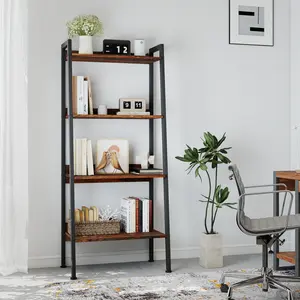 Murago 4and 5-Tier Rustic Brown Bookshelf Anti-Tipping Small Space Wooden Storage Shelf Organizer for Living Room Bedroom Study Balcony