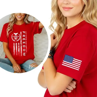 Comfy Plus Size USA Flag Shirt – Oversized 4th Of July Tee For Women In Red, 4XL Patriotic Top - View #6