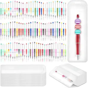 Dispowreath 300 Pcs Teachers Beadable Pens Kit DIY Beadable Pens Bulk Colored Plastic Kit Bulk with Refills Bags Black Ink for Teachers Gifts School Decorative Supplies(Assorted Colors)