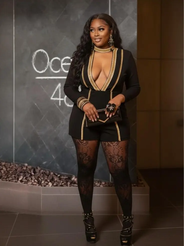 Plus Size Romper (Black & Gold)