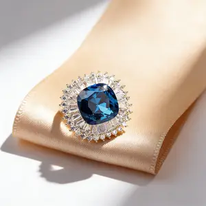 Royal Classic 18K Platinum Plated S925 Post London Blue Cushion Halo Stud Earrings Hypoallergenic Tarnishfree FaceBrightening Statement Jewelry for Brides and Gala