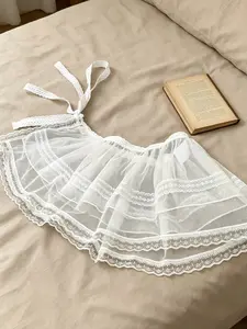 A women's fashionable spicy girl style mesh, fart curtain mesh, multi-layer lace layering artifact to cover the crotch skirt cover, suitable for all seasons, commuting, shopping, traveling, and beach vacations, Layered Skirt, Fitted
