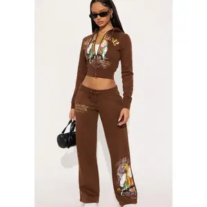 Ed Hardy Tiger Peak Wide Leg Pant - Brown Z