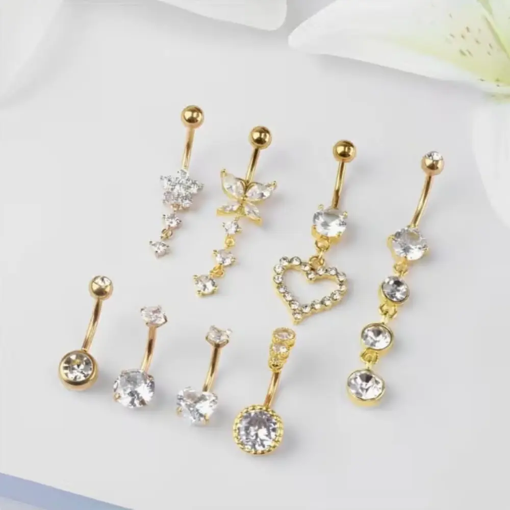 8pcs Belly Button Ring Dangle Belly Piercing Belly Rings, 14G Mini Stainless Steels Belly Ring Navel Rings, Great for Birthday Gifts, Party, Christmas Gifts, Thanksgiving, Wedding Anniversary