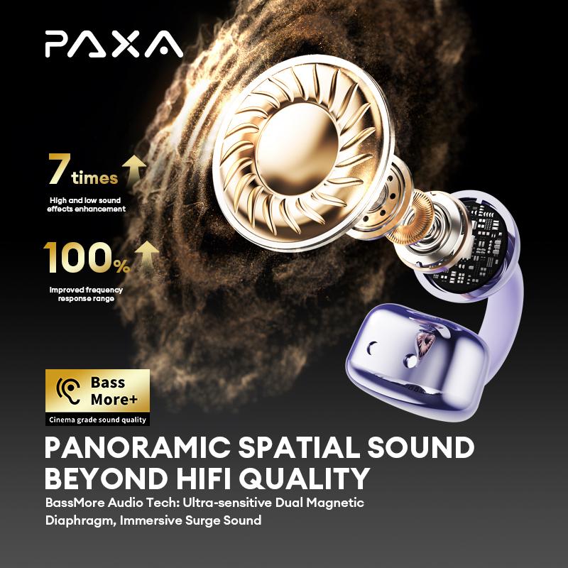 PAXA Clipbuds 7 Clip-on Design Wireless Headphones, Powerful Sound Effects for Music, Dustproof & Waterproof Sports Earbuds for Running, Workout, Audio