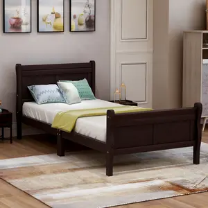ARCH Wood Platform Bed Twin Bed Frame Mattress Foundation Sleigh Bed with Headboard/Footboard/Wood Slat Support