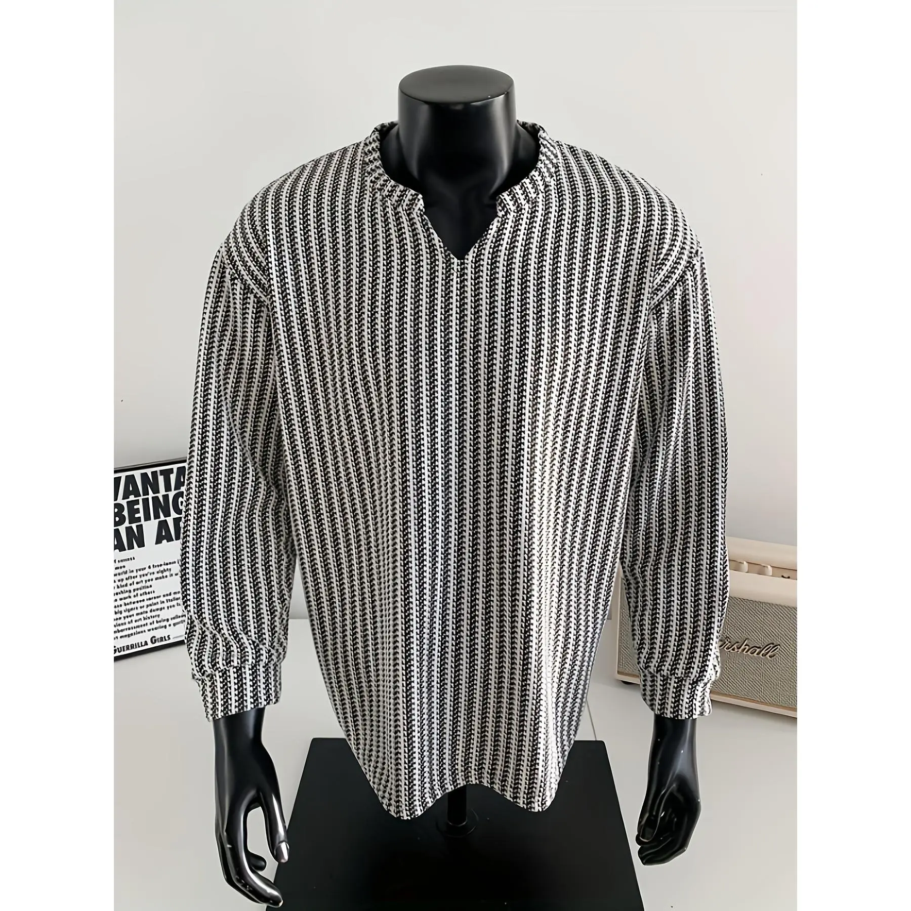 Bmuvlss Men's Elegant V-Neck Striped Blazer Jacket - Black & White ...