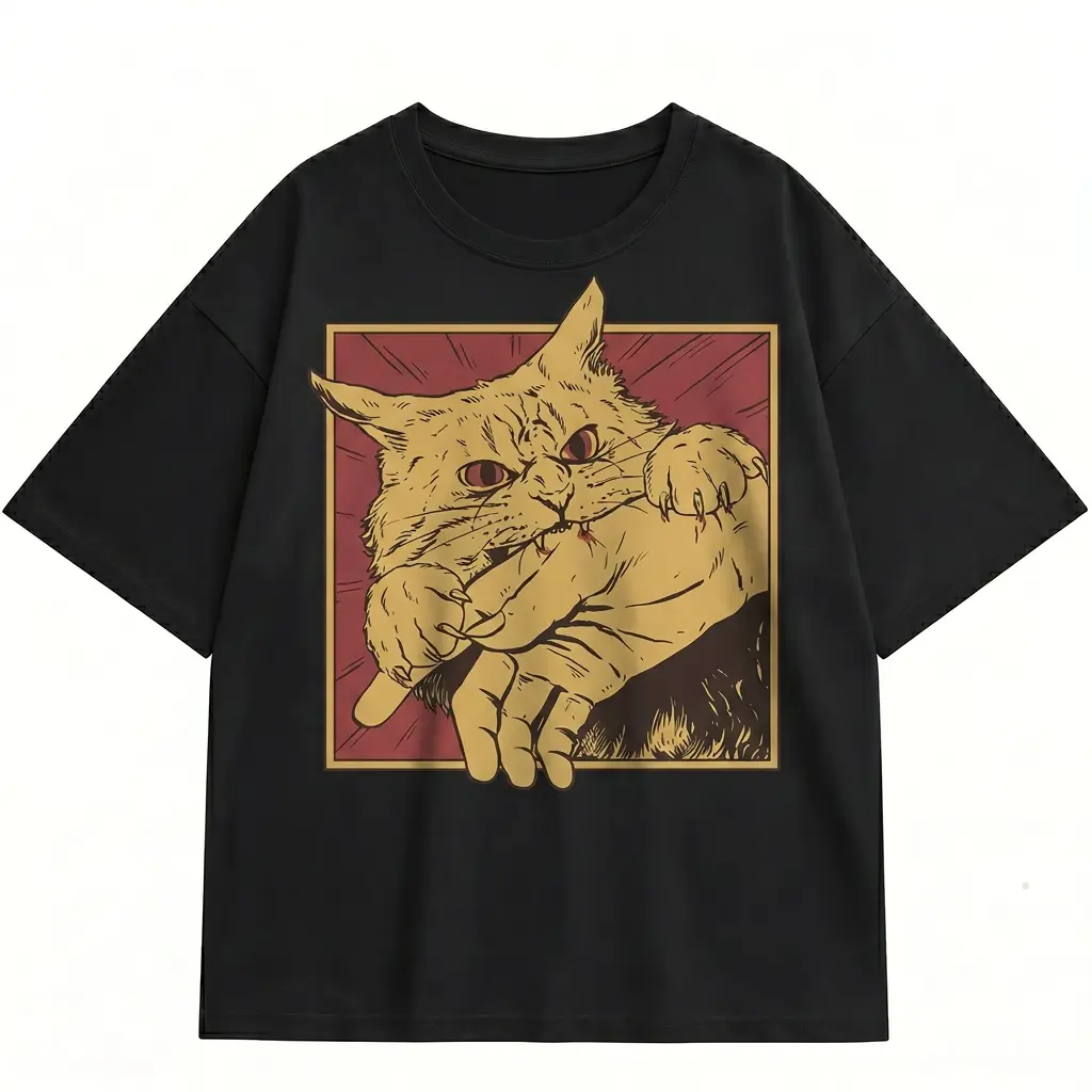 Cat Bite Shirt Funny Cat Lover Tee Retro Comic Style Gift Playful Cat Attack Design