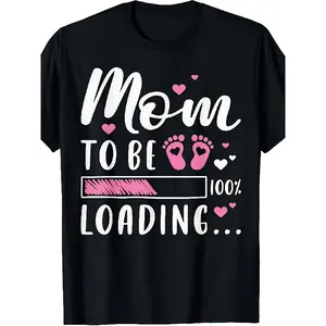 Humorous Pregnancy Reveal T-Shirt for Women - Loading Mom to Be Graphic Featuring Footprints And Heartbeat Design - Adorable Outfit for Expecting Mothers, Cozy Round Neck Tee for Maternity, Plus Size