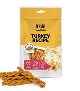 iPaw - Turkey Meat (Braided Stick)Turkey Tendon for Dogs, Ingredient Sourced from USA, Dog treats, Dog snack, Chews,  all natural dog treats