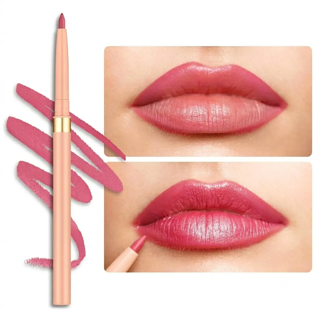 Pink Retractable Lipliner Pencil 2in1 Waterproof Makeup Crayon for Lip Liner and Eye Liner, Smooth and Creamy, Long Lasting Matte Finish