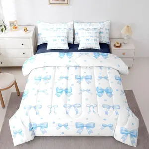 Coquette Bowknot Comforter Bed Set,Bow Tie 7 Piece Bed Bag,Bow Decor Sheets,and Pillowcases ,Princess Bedding Set,Room Decor Bed Set