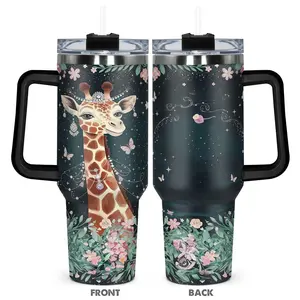 Giraffe Pattern Tumbler, 1 Count 40oz Stainless Steel Water Bottle, Insulated and Durable Water Cup, Gift for Any Occasion, Drinkware