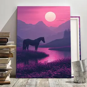 Wooden Framed Canvas Painting, Fantastical Twilight Horse Charm Poster, Modern Art, Fashion Decoration, Living Room Bedroom Decoration, Office Mural, Ornaments