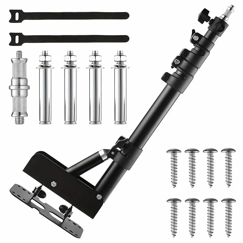 Wall-Mounted Ring Light with a 45.7" (100Cm) Adjustable Boom Arm Stand, Suitable for Photography Studios, Featuring a Camera Triangle Wall Bracket And a Sturdy Alloy Support for Salons, Tattoo Lighting, Barber Shops, And Strobe Lights