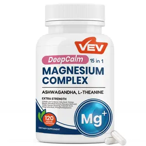 VEV Magnesium Ashwagandha, 15-in-1 Formula With Magnesium Glycinate, L-Theanine, Zinc, Edible Dietary Supplement, 120 Capsules