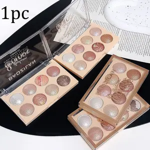 8 Color Baked Highlighter Makeup Palette, Eyeshadow Blush Highliter, Glowy Highlighter, All Skin Types, Long Lasting Glossy Finish, Gold Warm Pearl Colors