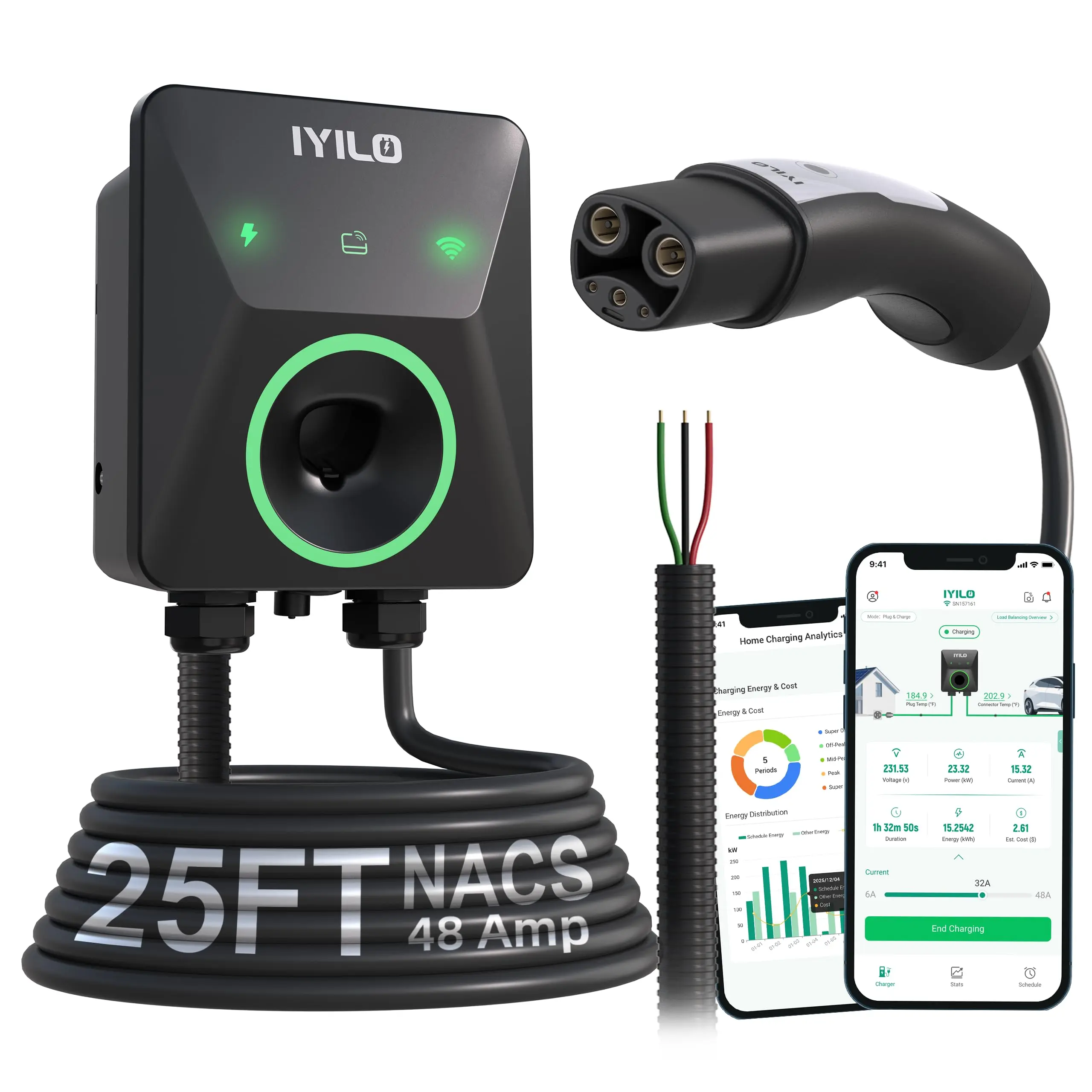 IYILO J3400 NACS Level 2 EV Charger Home Charging Station, NEMA 14-50 Plug-in & Hardwired, 208/240V, 25FT, Smart WiFi APP, Dual NTC Overheat Protection, NEMA 4