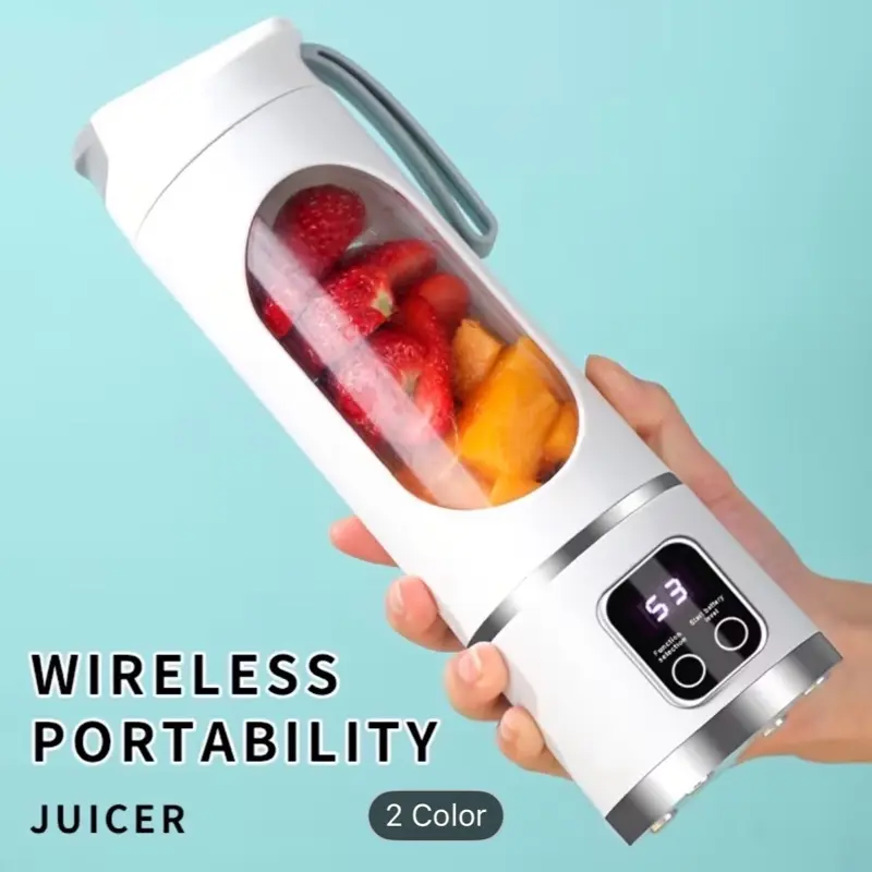 Portable USB Rechargeable Blender And Juicer - Features 3 Modes, a Digital Display, 12 Blades, a Capacity of 15.22Oz, Easy to Clean, Perfect for Travel - Enjoy Fresh Juices on The Go