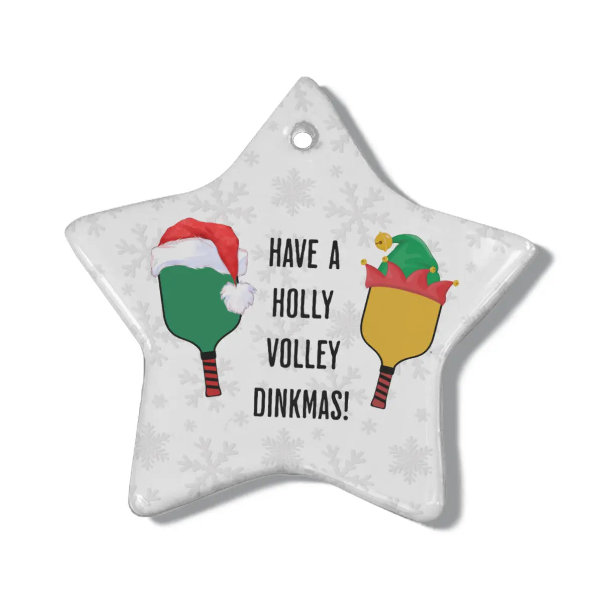 Holly Volley Dinkmas Ornament Ceramic Christmas Ornament; Pickleball Gift Print
