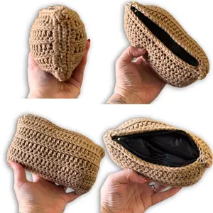 Light Brown Beige Crocheted Stash Bag - Handmade Durable Padded for glass pipes raw pouch protect your piece